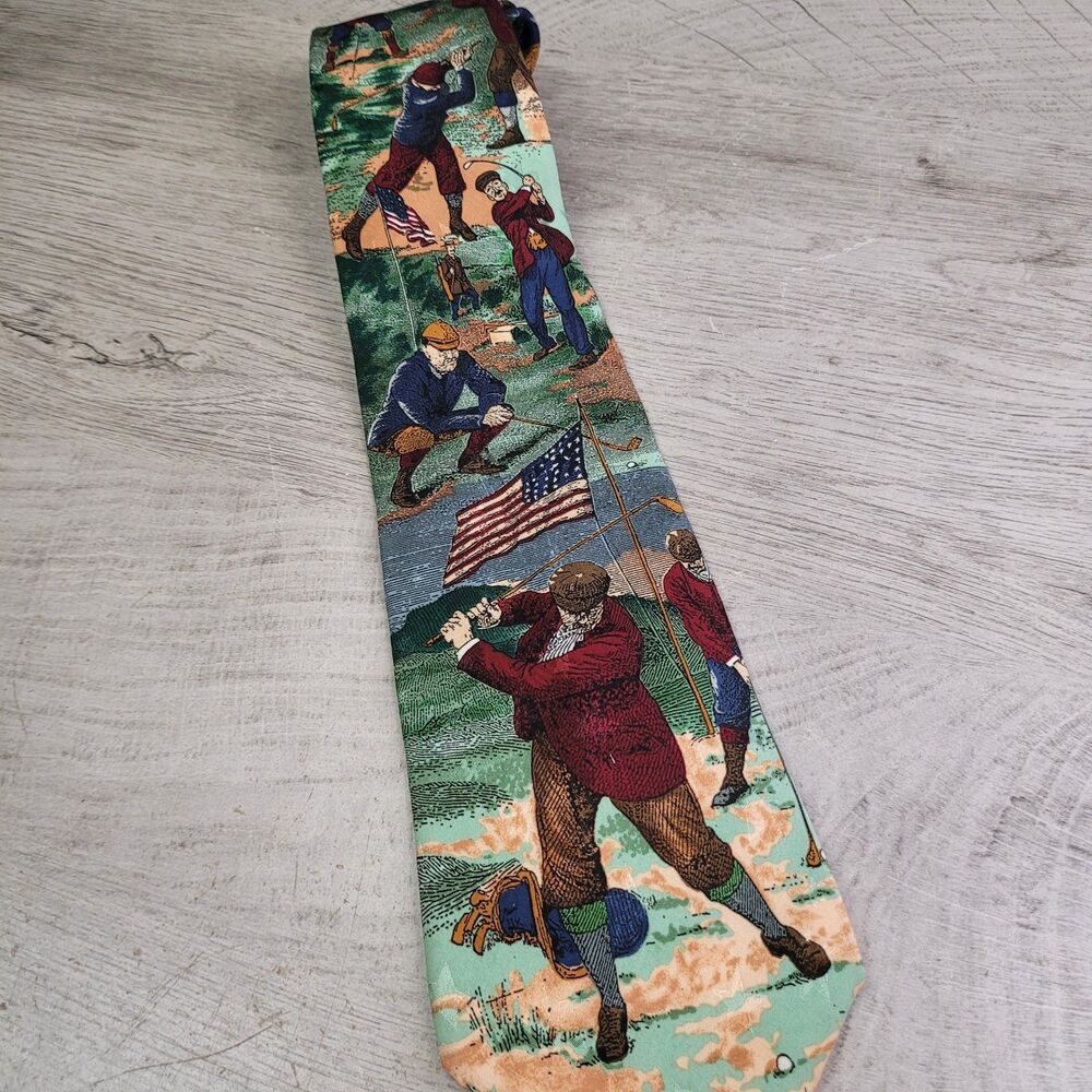 Tango Max Raab Mens Silk Necktie Tie Americana Series Fore! Golf USA EUC